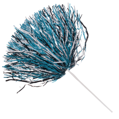 Teal, white, and black 750 strand rooter pom with stick handle