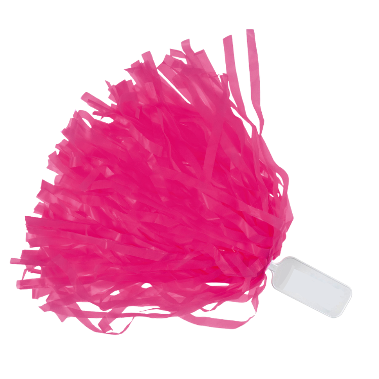 Neon pink wide strand rooter pom with solid handle