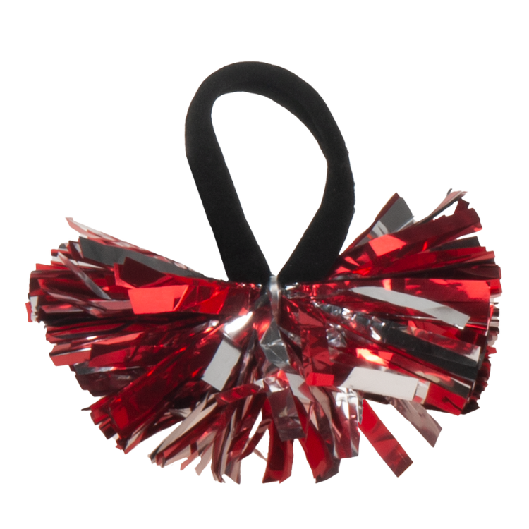 Metallic Red and Silver hair pom with "poly-tie" attachment