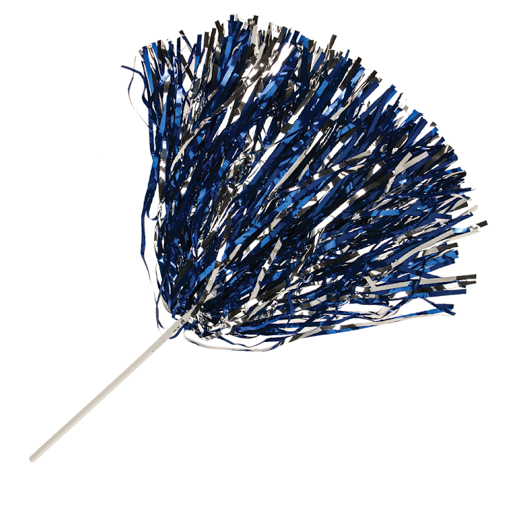 Metallic Royal Blue and Metallic Silver 500 streamer rooter pom with stick handle