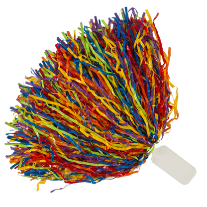 Red, Tennessee orange, bright gold, neon green, bright blue, and light purple 750 streamer rooter pom with solid handle