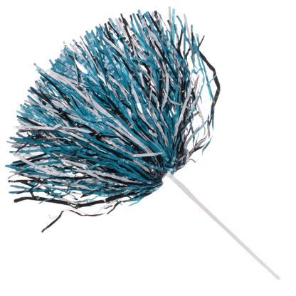 Teal, white, and black 750 strand rooter pom with stick handle