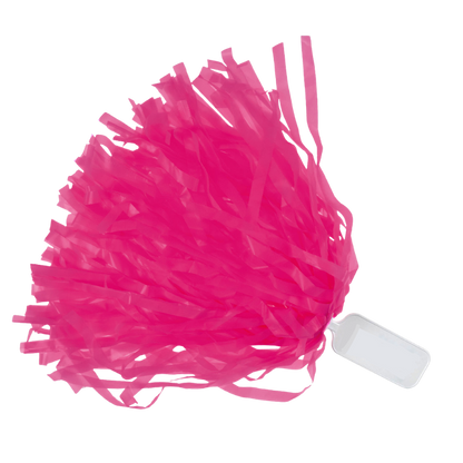 Neon pink wide strand rooter pom with solid handle