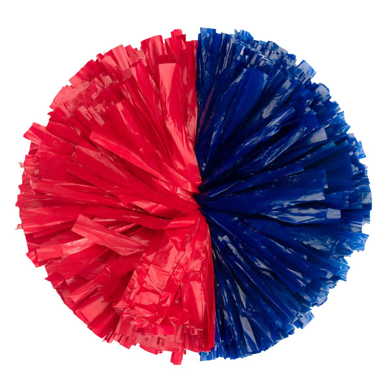 Red and Royal Blue half and half plastic pom