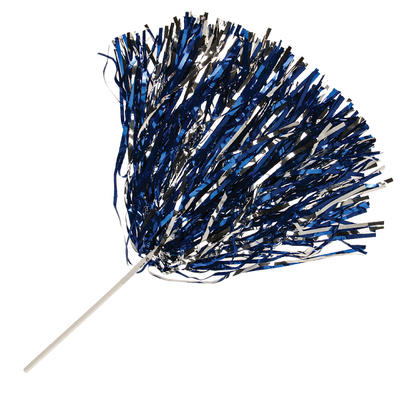 Metallic Royal Blue and Metallic Silver 500 streamer rooter pom with stick handle
