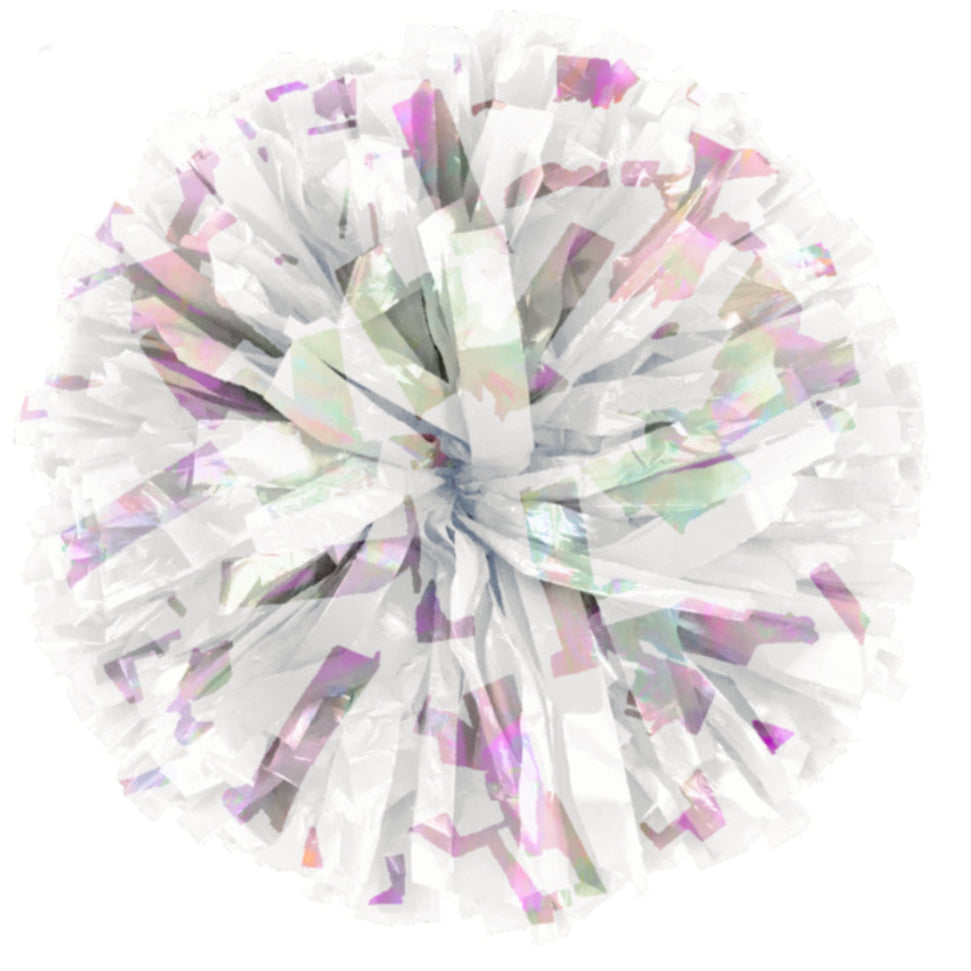 E-Z Order!  White Plastic with Iridescent Flash Pom Balls